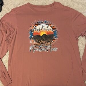 Mountain Music Graphic Long Sleeve Shirt - Pink